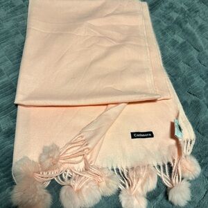 Oura Blush Cashmere Scarf with Pom Poms